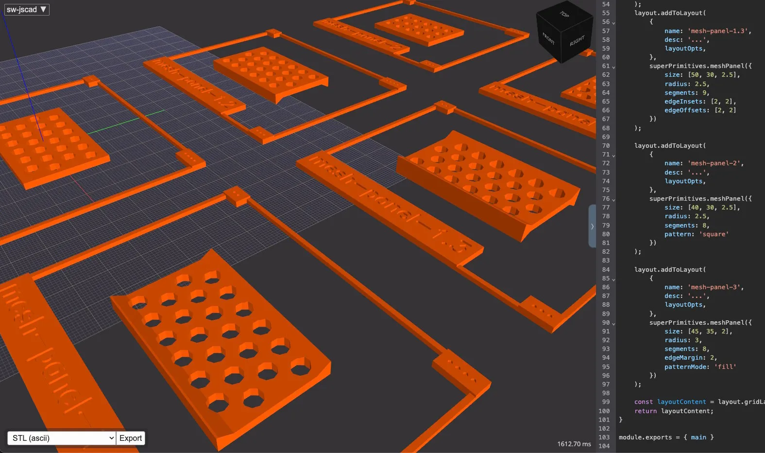 sw-jscad demo - mesh-panel